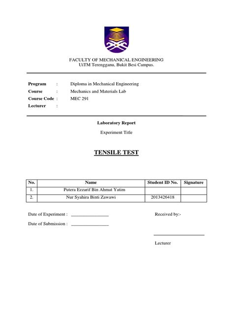 Torsional testing of brass, steel and aluminum. Tensile Test Lab Report Uitm