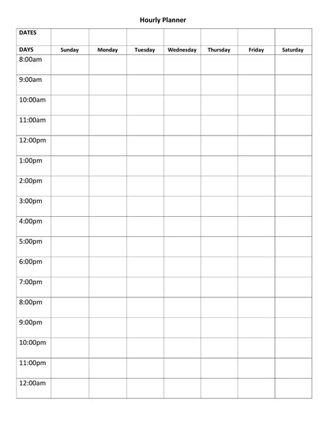 Hourly Schedule Template Printable