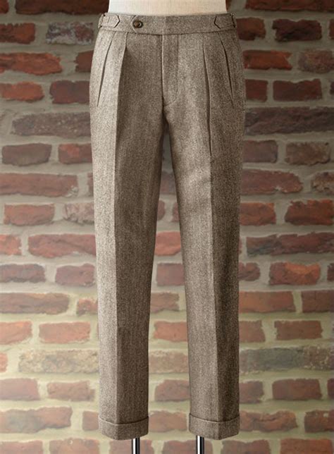 Vintage Dark Brown Herringbone Highland Tweed Trousers Made To