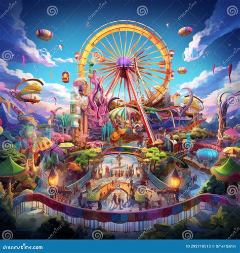 Dimensional Delights - Surreal Amusement Park Stock Image - Image of