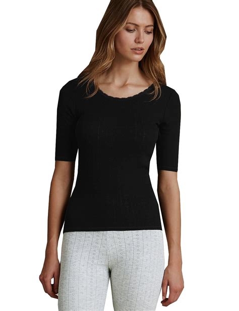 Ladies Marks And Spencer Thermal Short Sleeve Pointelle Tops Brushed