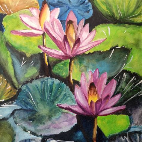 Water Lilly Painting Watercolor Space Art Painting