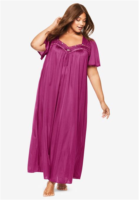 Long Silky Lace Trim Gown By Only Necessities Plus Size Nightgowns Woman Within Nightgowns