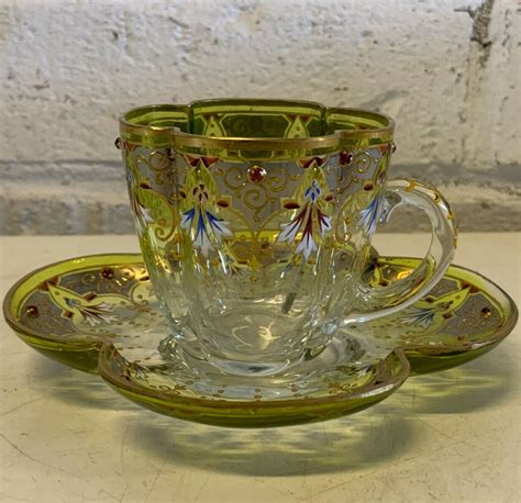Moser Glass Quatrefoil Cup And Saucer Antique Moser Glass Moser Glass Tea Cups Vintage
