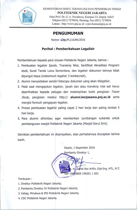 Pemberitahuan Legalisir Pnj Politeknik Negeri Jakarta Akademik Akademik Dan Kemahasiswaan