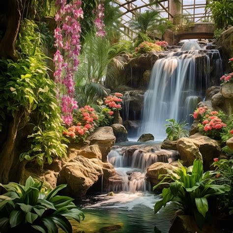 Premium Ai Image A Cascading Waterfall Surrounded By Lush Greenery