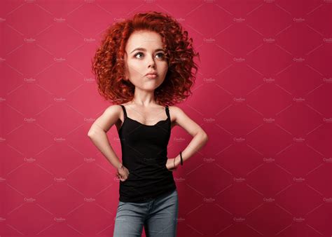 Funny Red Curly Girl With Big Head A ~ People Photos ~ Creative Market