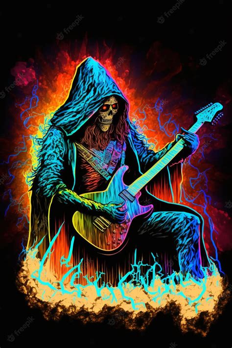Premium Photo A Colorful Illustration Of A Grim Reaper Playing A Guitar