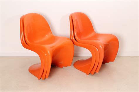 Suite Of 6 Orange Panton Chairs Verner Panton 1972 Design Market