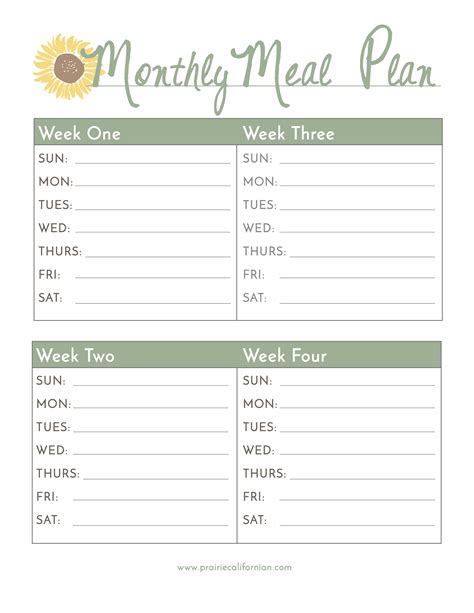 Monthly Meal Plan Template Free Printables
