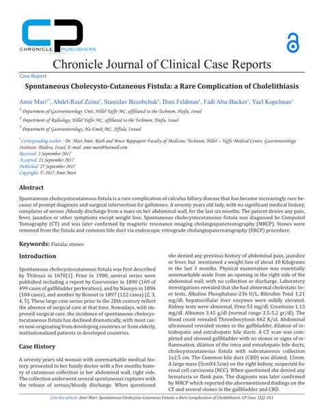 PDF Spontaneous Cholecysto Cutaneous Fistula A Rare Complication Of