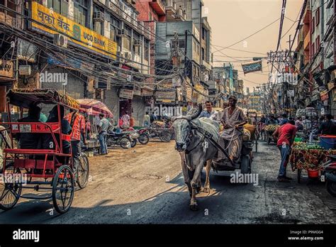 Old Delhi India Busy Street In Old Delhi India Stock Photo Alamy