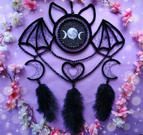 Dreamcatcher Triple Moon Bat Familiar For Witch Home Etsy In 2020