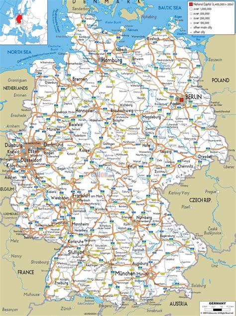 Подробная четкая крупная дорожная карта Германии с дорожными маршрутами