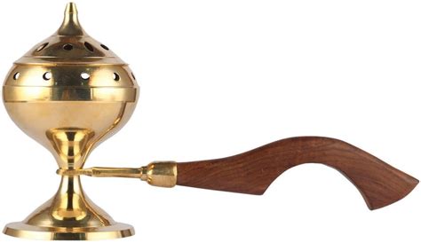 Brass Sambrani Stand And Loban Dhoop Burner With Wooden Holder 21 Cm Home And Kitchen