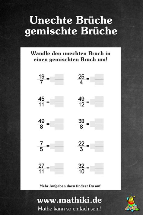 Kostenlose mathematik arbeitsblätter und klassenarbeiten zum mathematik thema: Unechte Brüche / gemischte Brüche - Klasse 5/6 ...
