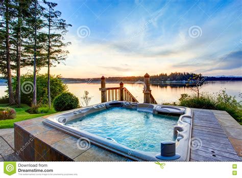 Awesome Water View With Hot Tub In Summer Evening Stock Photo Image