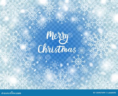 Snowflakes On Blue Transparent Background Merry Christmas Card With