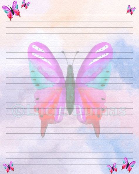Digital Printable Journal Writing Lined Page Design 10 Butterfly Pink