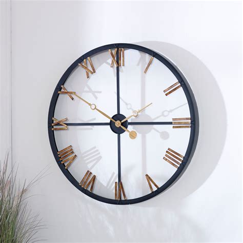 Large Black And Gold Modern Skeleton Clock Windsor Browne