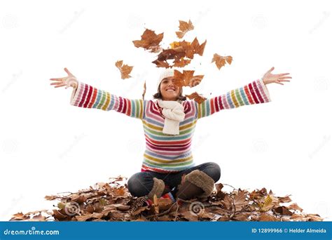 Fun At Autumn Season Stock Photo Image Of Leaf Falling 12899966