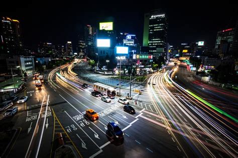 Seoul City Traffic At Night Editorial Stock Image Image Of Busy