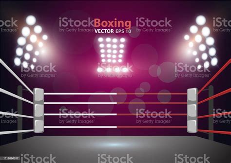 Boxing Ring With Illumination By Spotlights Vector Design Eps 10 Stock