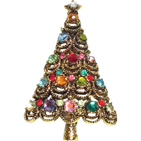 Pakula Christmas Tree Pin Multicolor Crystal Rhinestone Brooch Vintage