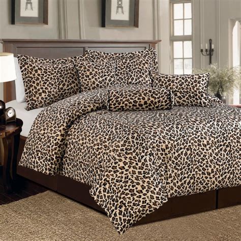 7 Pc Brown And Beige Leopard Print Faux Fur Queen Size Comforter