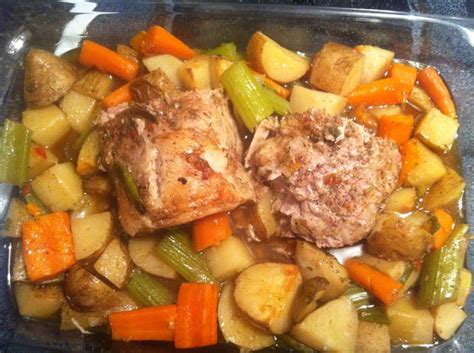 Maybe you would like to learn more about one of these? Pork roast with fresh veggies & potatoes. 350 for almost 3 ...