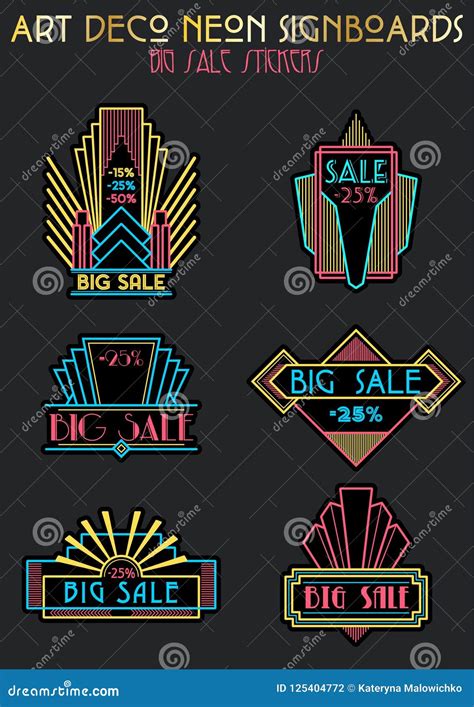 Art Deco Style Sale Neon Stickers Set Stock Illustration Illustration