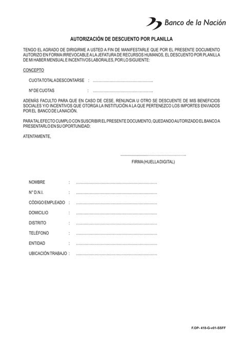 Modelo De Autorizacion Para Descuento Por Planilla Pdf