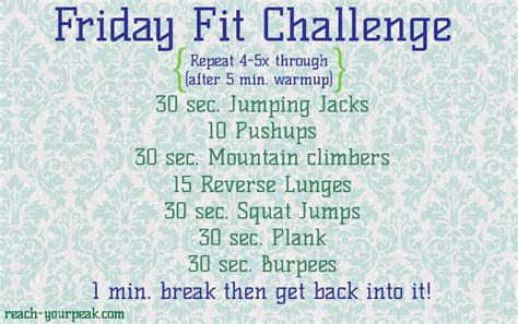 Friday Workout Challenge Reach Your Peak