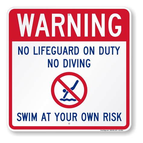 No Lifeguard On Duty Swim At Own Risk Pool Warning Sign Sku K2 4954