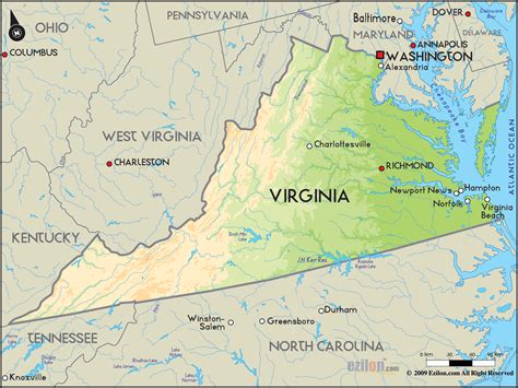 Geographical Map Of Virginia And Virginia Geographical Maps Virginia
