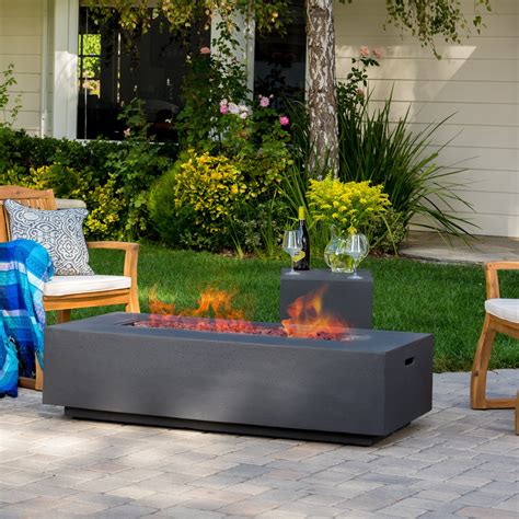 Noble House Alison Outdoor 50 000 Btu Rectangular Fire Table With Tank Holder Dark Gray