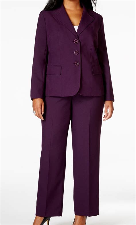Le Suit New Purple Womens Size 24w Plus Seamed Notch Collar Pant Suit Set 200