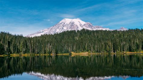 Download Wallpaper 3840x2160 Mountain Peak Snow Trees Lake