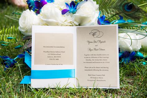 Pocket Fold Wedding Invitations With Blue Ribbon