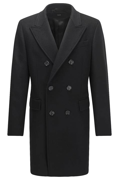 Double Breasted Wool And Cashmere Blend Coat In A Slim Fit Black From