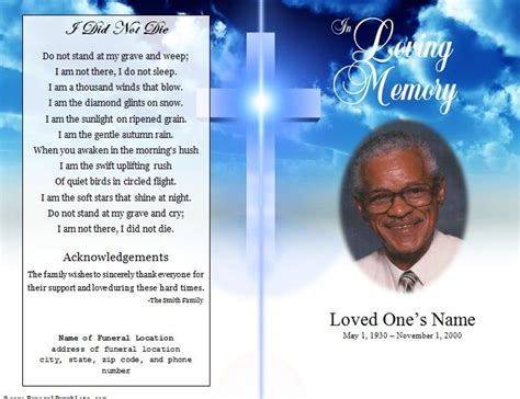 Single Fold Cross Memorial Program Funeral Pamphlets Funeral