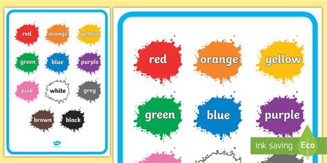 Colour Names On Splats Colour Posters For Classroom