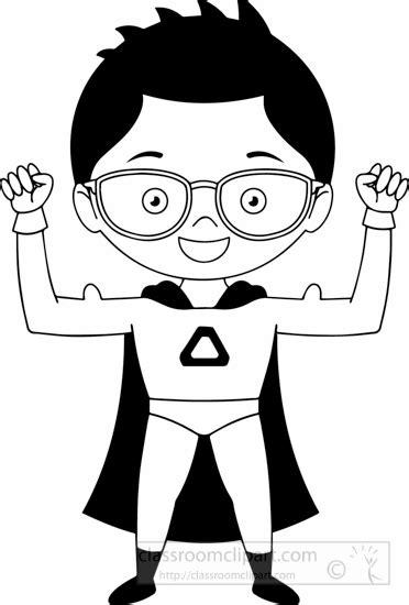 Cartoons Black And White Outline Clipart Black White Boy In Superhero