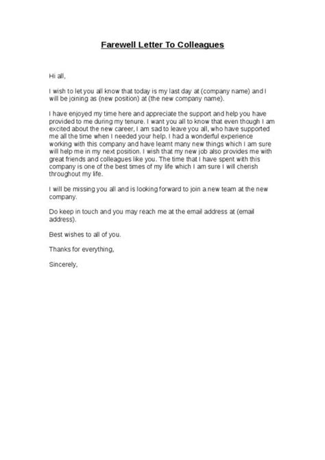 Farewell Letter To Colleagues Template Business