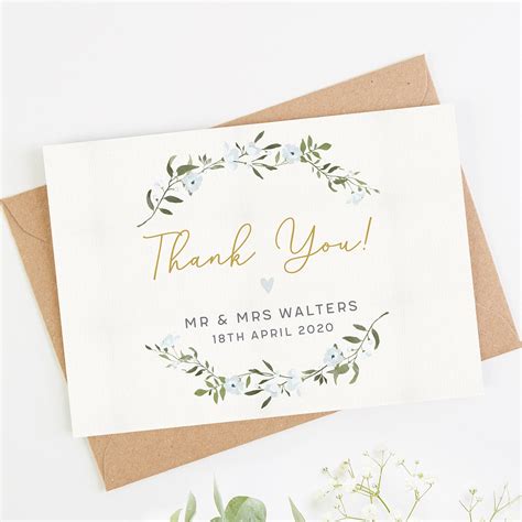 Neutral tones printable small business pretty green natural illustrated leaf borders thank you card. Spring Flowers Wedding Thank You Card | norma&dorothy