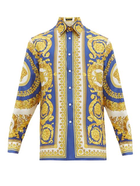 Versace Barocco Button Up Silk Shirt In Gold Modesens Printed Silk