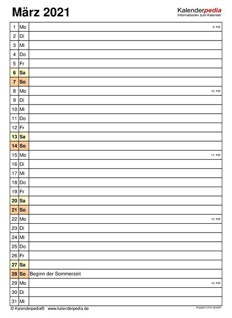 Die zeiten im kalender april 2021 können geringfügig abweichen wenn sie im westen oder osten in deutschland wohnen. Kalender März 2021 als PDF-Vorlagen