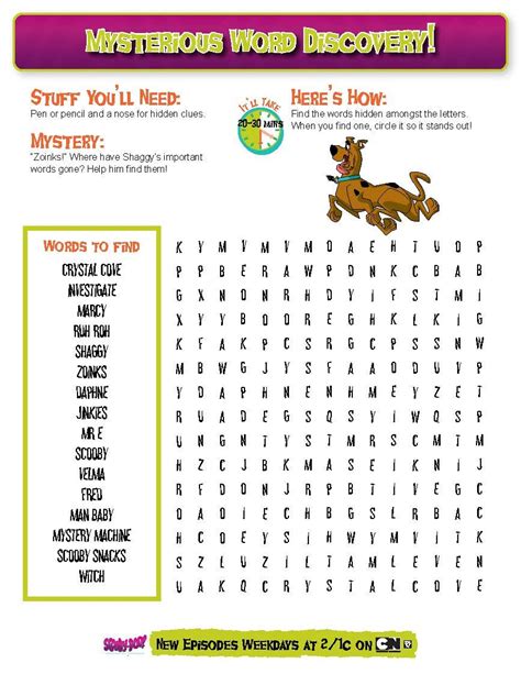 Help Scooby Discover The Words In This Word Search Print Or Repin For
