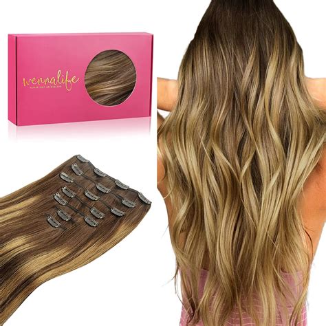 Wennalife Clip In Hair Extensions 18 Inch 120g 7pcs Balayage Chocolate Brown To