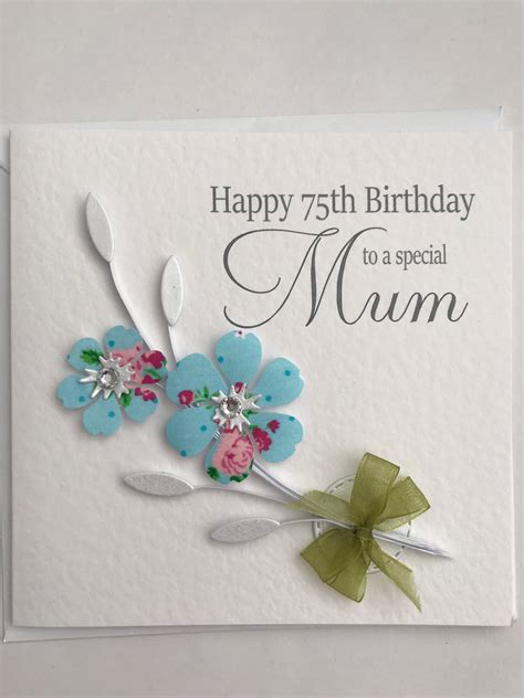 Happy 75th Birthday Card For Mum Handmade Flowers Etsy Birthday